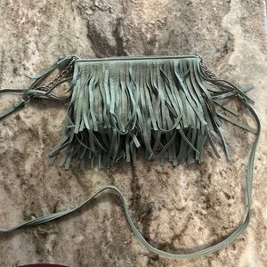 Sage green fringe bag